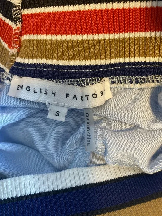 English Factory Blue Off Shoulder Stripe Trim Top Small Preppy Coastal Chic - Picture 10 of 10